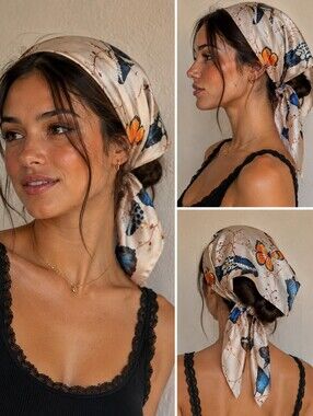 Kitsch Elastic Head Scarf Bonnet Wrap - Bedtime Satin Silk Bandana Cap